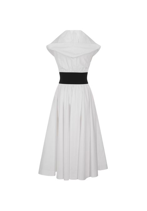 White Poplin Hooded Midi Dress With Crossed Belt ALAIA | AA9R11624T001000