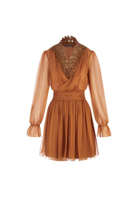 Orange Silk Chiffon Mini Dress With Ramage Lace ALBERTA FERRETTI | A0457-01140043