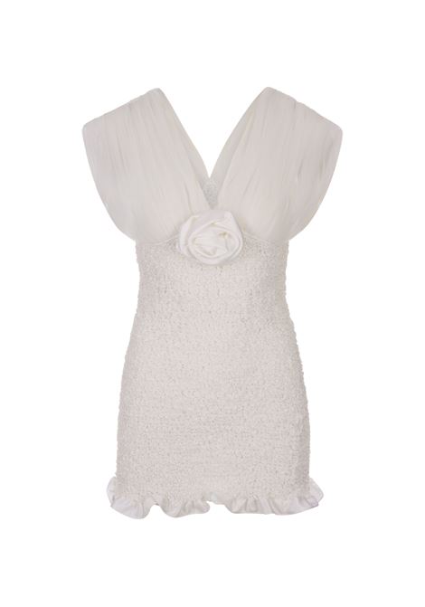 White Mini Dress With Roses and Ruffles ALESSANDRA RICH | FAB3295822