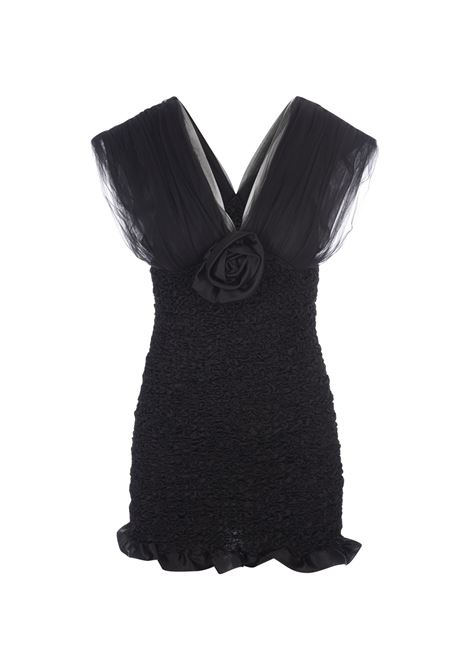 Black Mini Dress With Roses and Ruffles ALESSANDRA RICH | FAB3295900