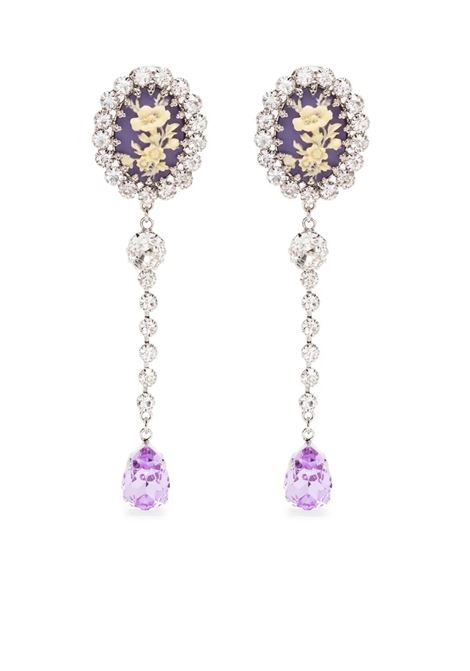 Lilac Cameo Earrings With Crystals ALESSANDRA RICH | FABA2886CRY-LILAC-SILVER