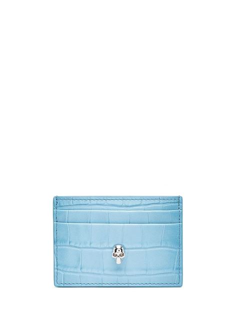 Crocodile Embossed Leather Card Holder In Light Blue ALEXANDER MCQUEEN | 632038-1X3BD4902