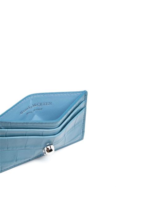 Crocodile Embossed Leather Card Holder In Light Blue ALEXANDER MCQUEEN | 632038-1X3BD4902