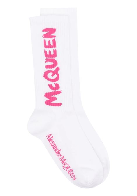 White And Fuchsia McQueen Graffiti Socks ALEXANDER MCQUEEN | 660273-4D33Q9052