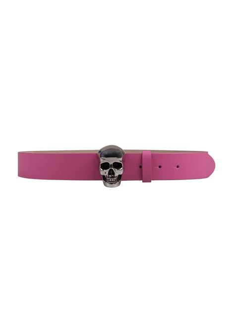 Cintura In Pelle Rosa Con Fibbia Skull Argento ALEXANDER MCQUEEN | 704734-1AAH85502