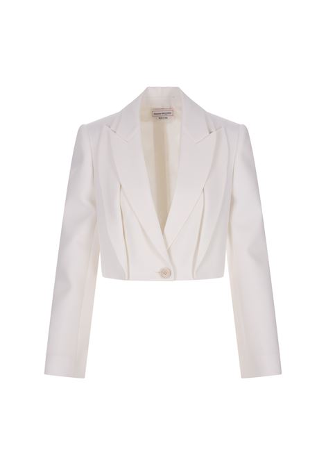 White Cropped Jacket With Double Revers And Cut-Out  ALEXANDER MCQUEEN | 723367-QJAAC9016