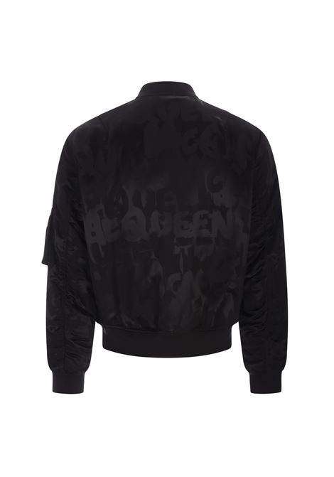 McQueen Graffiti Bomber Jacket In Black Polyfaille ALEXANDER MCQUEEN | 726882-QUR031010