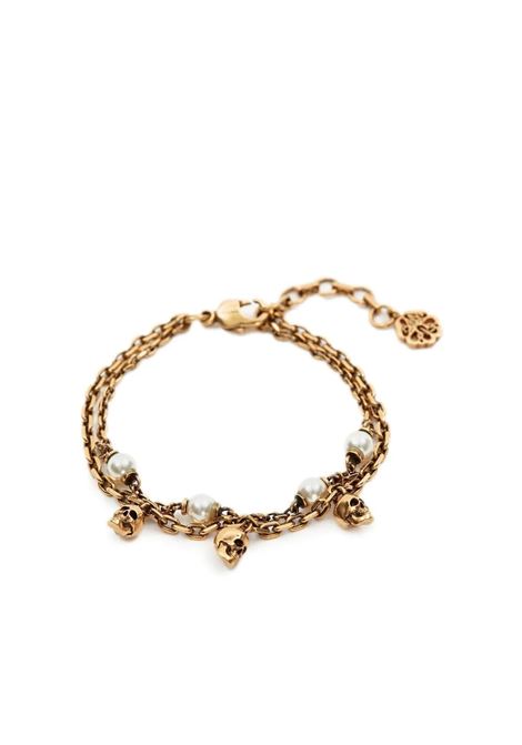 Skull Pearl Chain Bracelet in Antiqued Gold ALEXANDER MCQUEEN | 734750-I170A2375