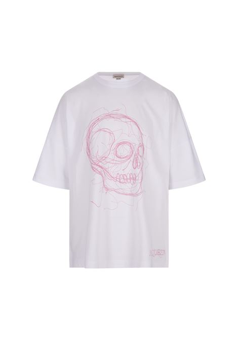 White Oversize T-Shirt With Pink Skull Print ALEXANDER MCQUEEN | 735266-QUZ430900