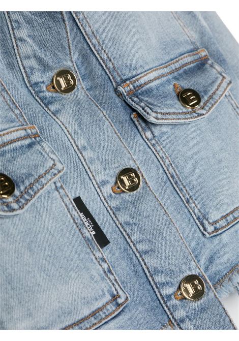 Blue Denim Crop Jacket With Gold Buttons BALMAIN KIDS | BS2B67-D0038615