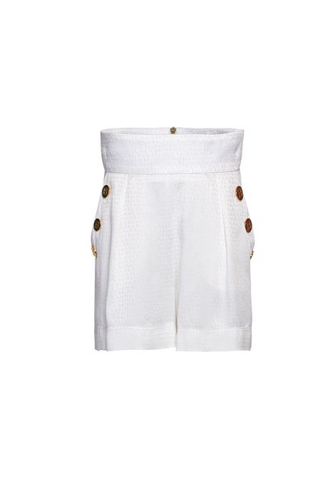 White High Waisted Shorts With All-Over Logo BALMAIN KIDS | BS6D59-B0061100