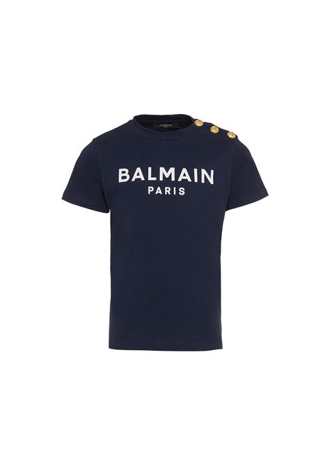 T-Shirt Blu Con Logo e Bottoni BALMAIN KIDS | BS8Q41-Z0057649