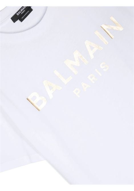 White T-Shirt With Golden Logo BALMAIN KIDS | BS8R01-Z0082100OR