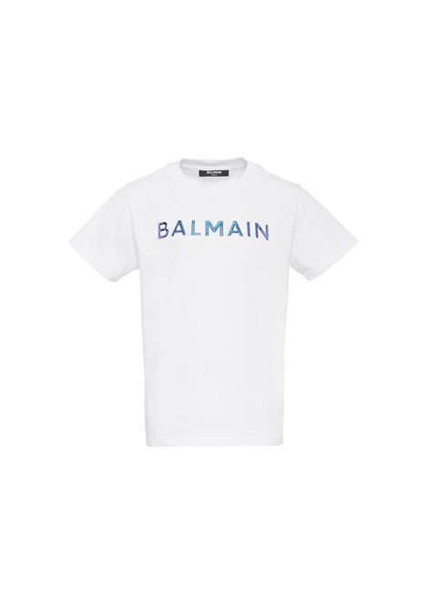 T-Shirt Bianca Con Logo Gommato BALMAIN KIDS | BS8R11-Z0082100TU