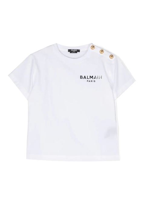 White T-Shirt With Logo and Buttons BALMAIN KIDS | BS8R31-R0013100