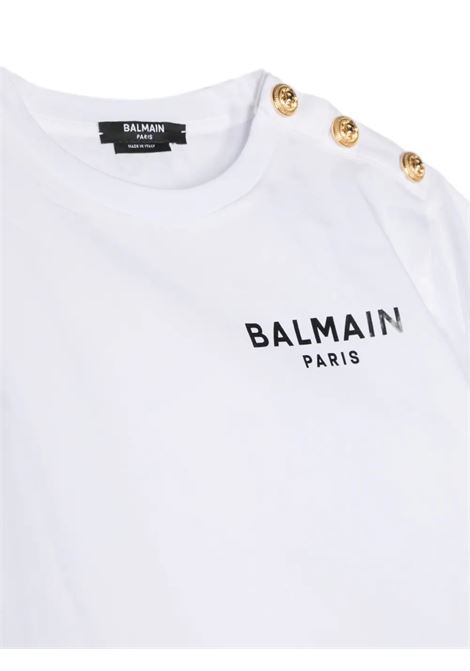 T-Shirt Bianca Con Logo e Bottoni BALMAIN KIDS | BS8R31-R0013100