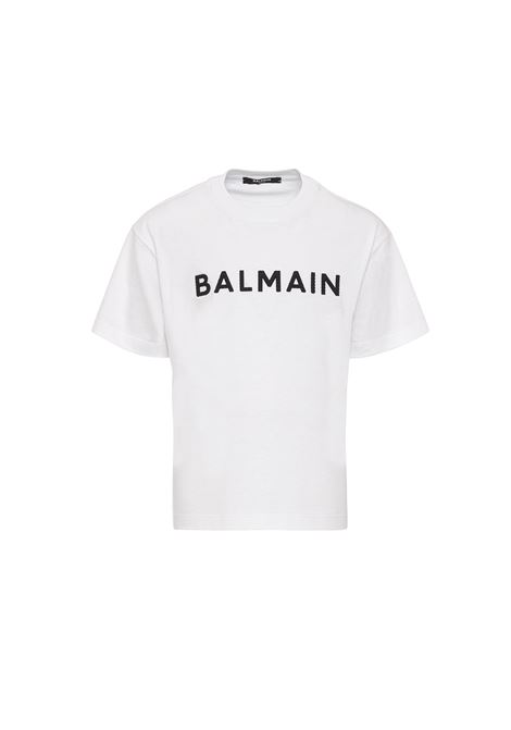 T-Shirt Bianca Con Logo a Contrasto BALMAIN KIDS | BS8R41-J0177100NE