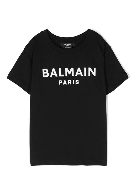 Black T-Shirt With White Logo BALMAIN KIDS | BS8R51-Z0057930BC