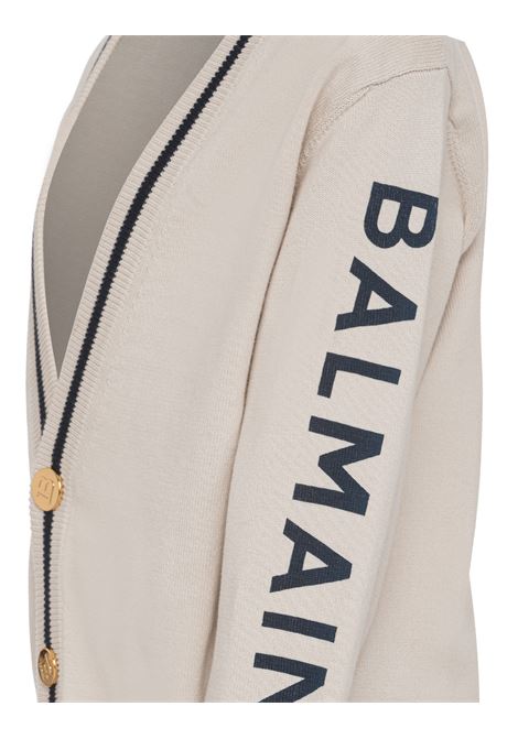 Cream White Cardigan With Contrast Logo BALMAIN KIDS | BS9Q00-X0003107BL