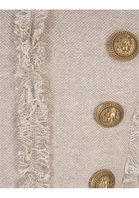 Beige Crop Top In Linen And Silk With Fringes BALMAIN | AF0AB325HB190AV