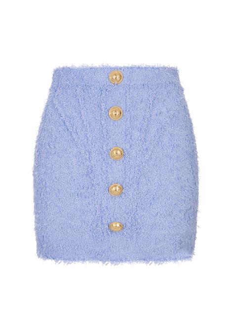 Light Blue Tweed Skirt With Gold Buttons BALMAIN | AF0LB850XC676BG