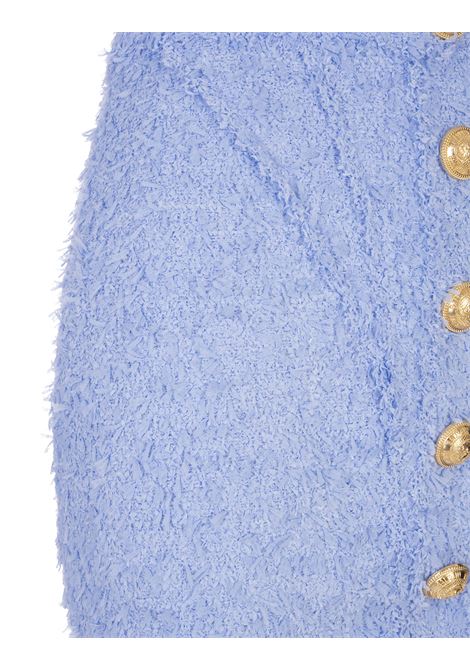 Light Blue Tweed Skirt With Gold Buttons BALMAIN | AF0LB850XC676BG
