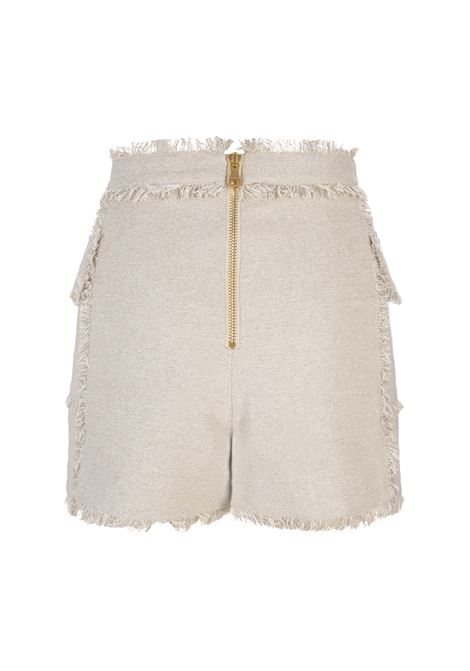 Beige Linen Shorts With Fringes BALMAIN | AF0PA022HB190AV