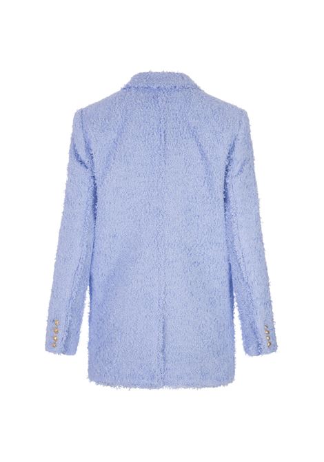 Oversize Double Breasted Blazer In Blue Tweed BALMAIN | AF0SH013XC676BG