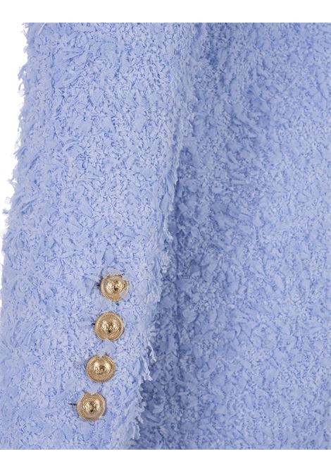 Oversize Double Breasted Blazer In Blue Tweed BALMAIN | AF0SH013XC676BG