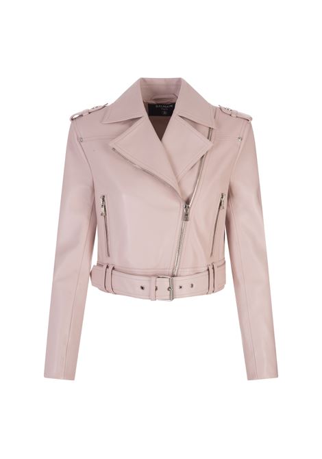 Short Biker Jacket In Pink Leather BALMAIN | AF0TD055LB244AR