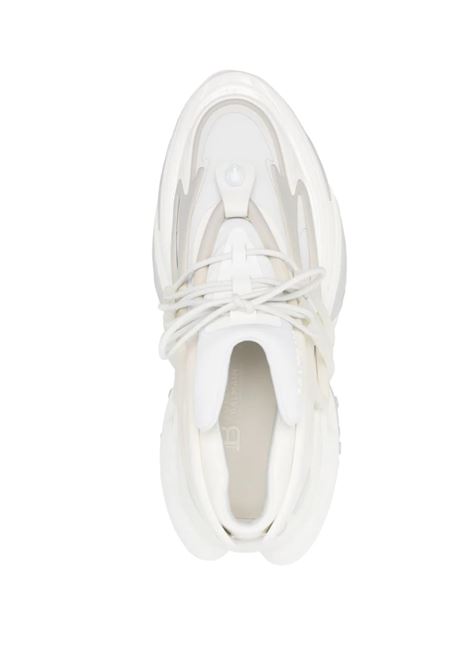 White Unicorn Sneakers In Leather and Neoprene BALMAIN | AM0VJ309KNLR0FA