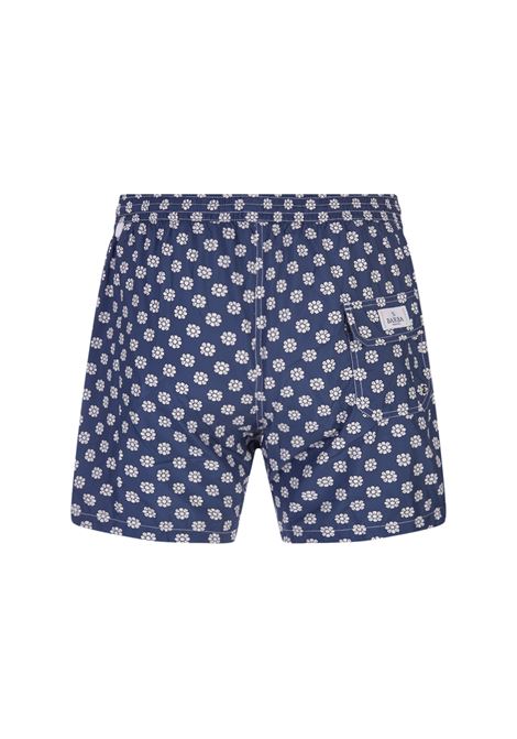Night Blue Swim Shorts With White Flower Pattern BARBA | ENEA353010001