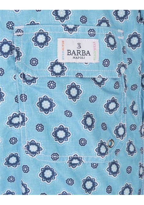 Light Blue Swim Shorts With Geometric Flower Pattern BARBA | ENEA353100001