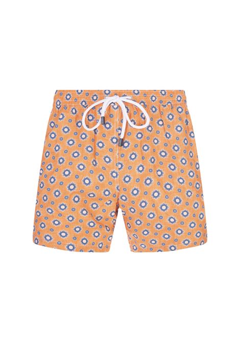Orange Swim Shorts With Geometric Flower Pattern BARBA | ENEA353100002