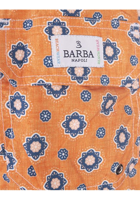 Orange Swim Shorts With Geometric Flower Pattern BARBA | ENEA353100002