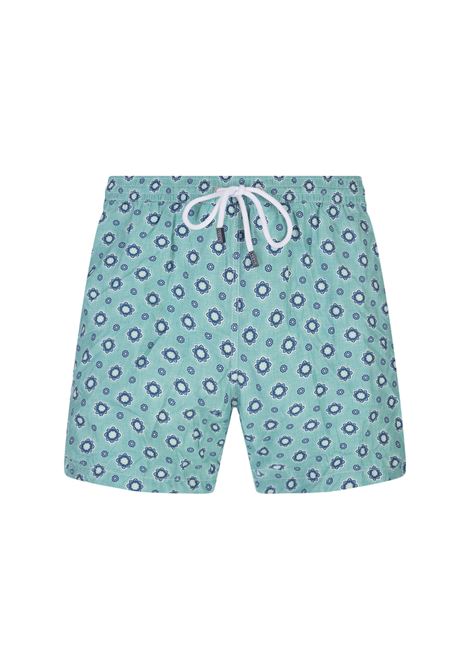Aquamarine Swim Shorts With Geometric Flower Pattern BARBA | ENEA353100003