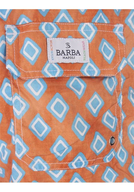 Orange Swim Shorts With Light Blue Rhombus BARBA | ENEA353150003