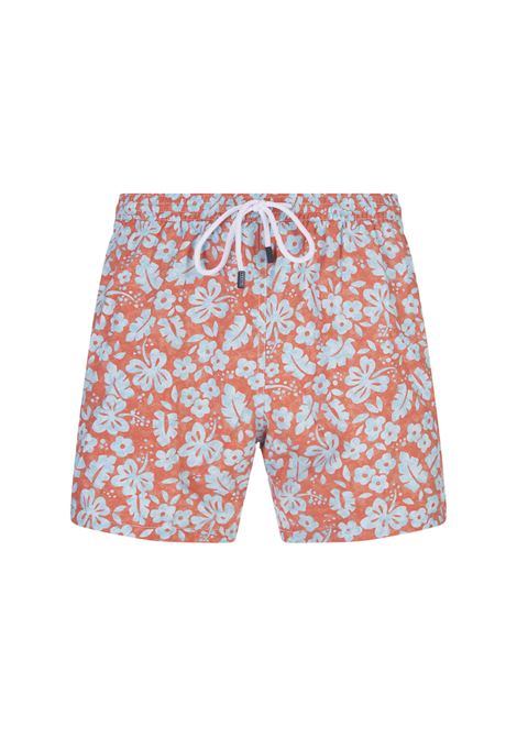 Orange Swim Shorts With Contrasting Floral Print BARBA | ENEA353190001