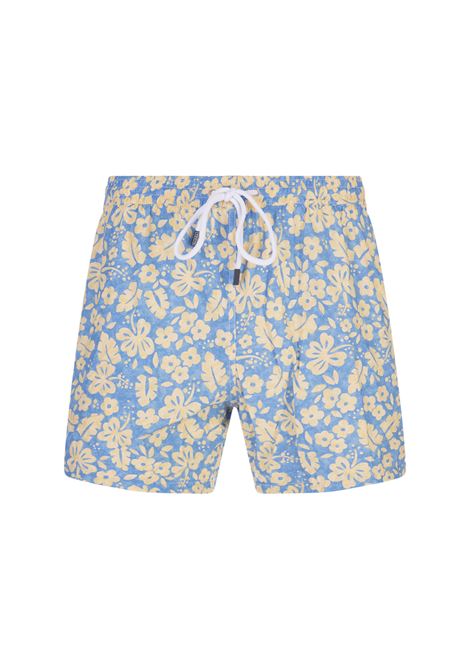 Light Blue Swim Shorts With Contrasting Floral Print BARBA | ENEA353190002