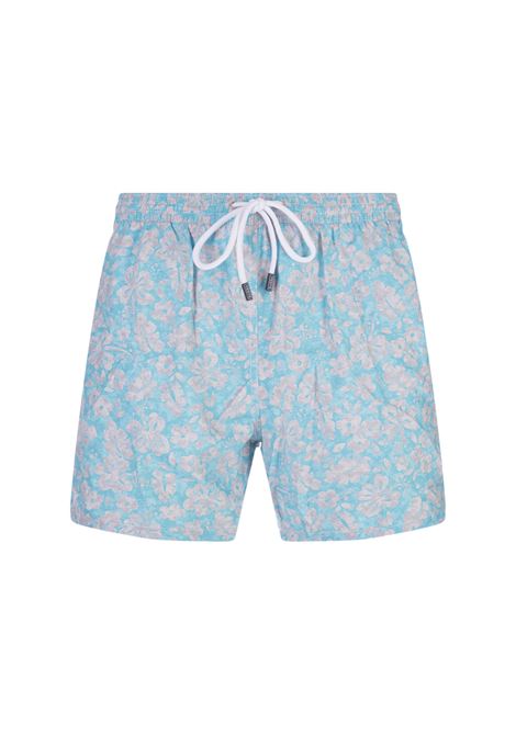 Sky Blue Swim Shorts With Contrasting Floral Print BARBA | ENEA353190003