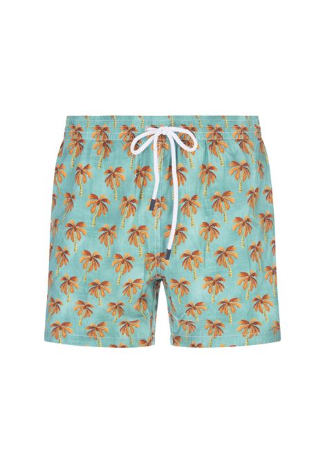 Aquamarine Swim Shorts With Palm Pattern BARBA | ENEA353240003