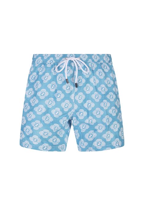 Sky Blue Swim Shorts With White Geometric Pattern BARBA | ENEA353260002