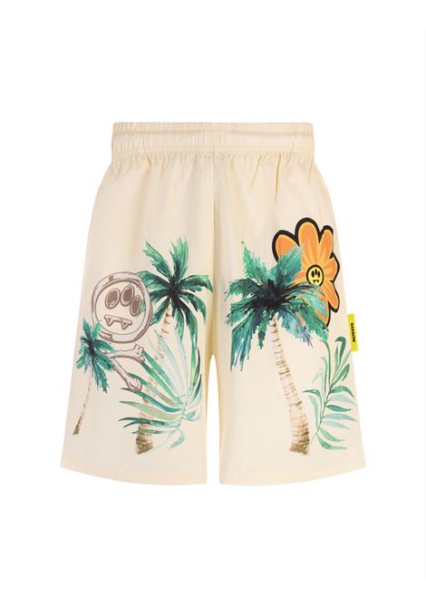 Butter Bermuda Shorts With Palm and Flower Print BARROW | 034114200