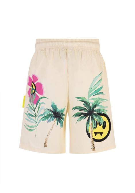 Butter Bermuda Shorts With Palm and Flower Print BARROW | 034114200