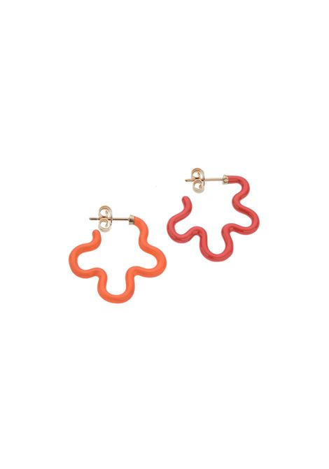 2 Tone Asymmetrical Flower Power Earrings In Red And Japanese Orange BEA BONGIASCA | GE201YGCC4