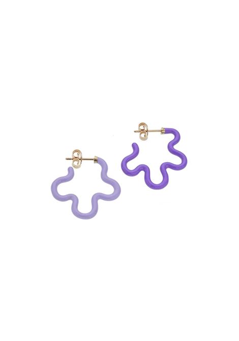 2 Tone Asymmetrical Flower Power Earrings In Lavender And Purple BEA BONGIASCA | GE201YGCC5