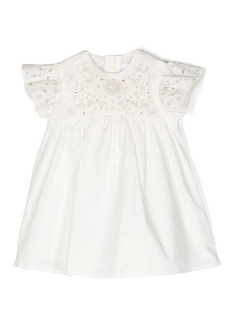 White Baby Dress With Sangallo Lace and Gold Finish Chloé Kids | C02340117