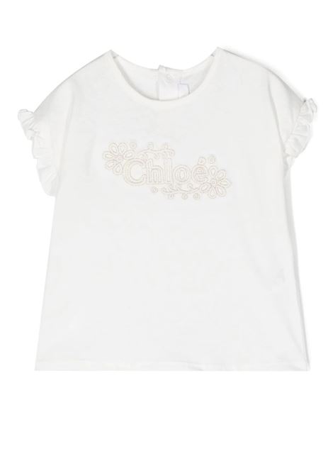 T-Shirt Bianca Ricamata Chloé Kids | C05439117