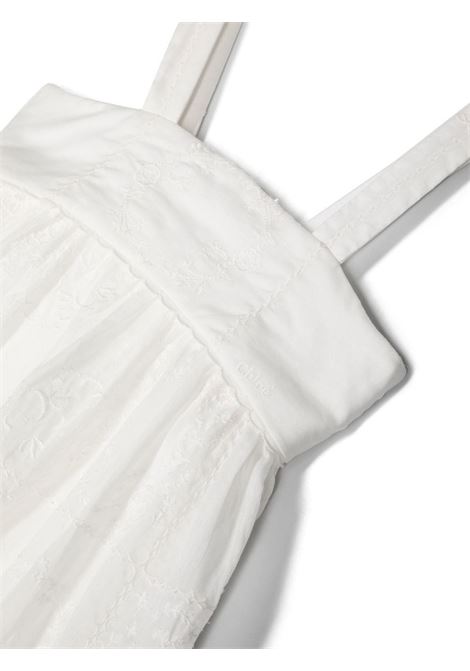 White Dress With Embroidery and Bow At Back Chloé Kids | C12923117