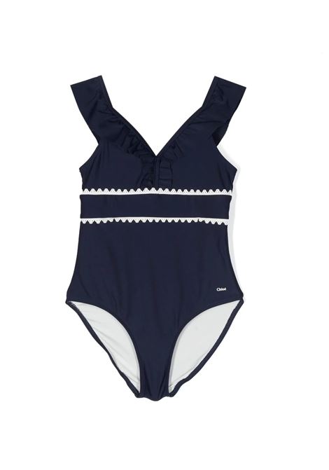 Navy Blue One Piece Swimsuit With Guipure Chloé Kids | C17110859